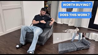 AIMSTYTO 4-in-1 Folding Sofa Bed, Easy Assembly Chenille Boneless Couch, Convertible Sleeper Chair w