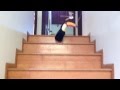 Toucan hopping down the stairs