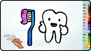 How to draw brush and teeth step by step | Как нарисовать щетку и зубы | DFK Jes ART