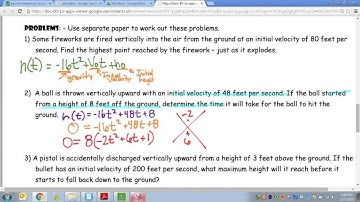 Common Core Math: Projectile Motion Quadratic Modeling Example
