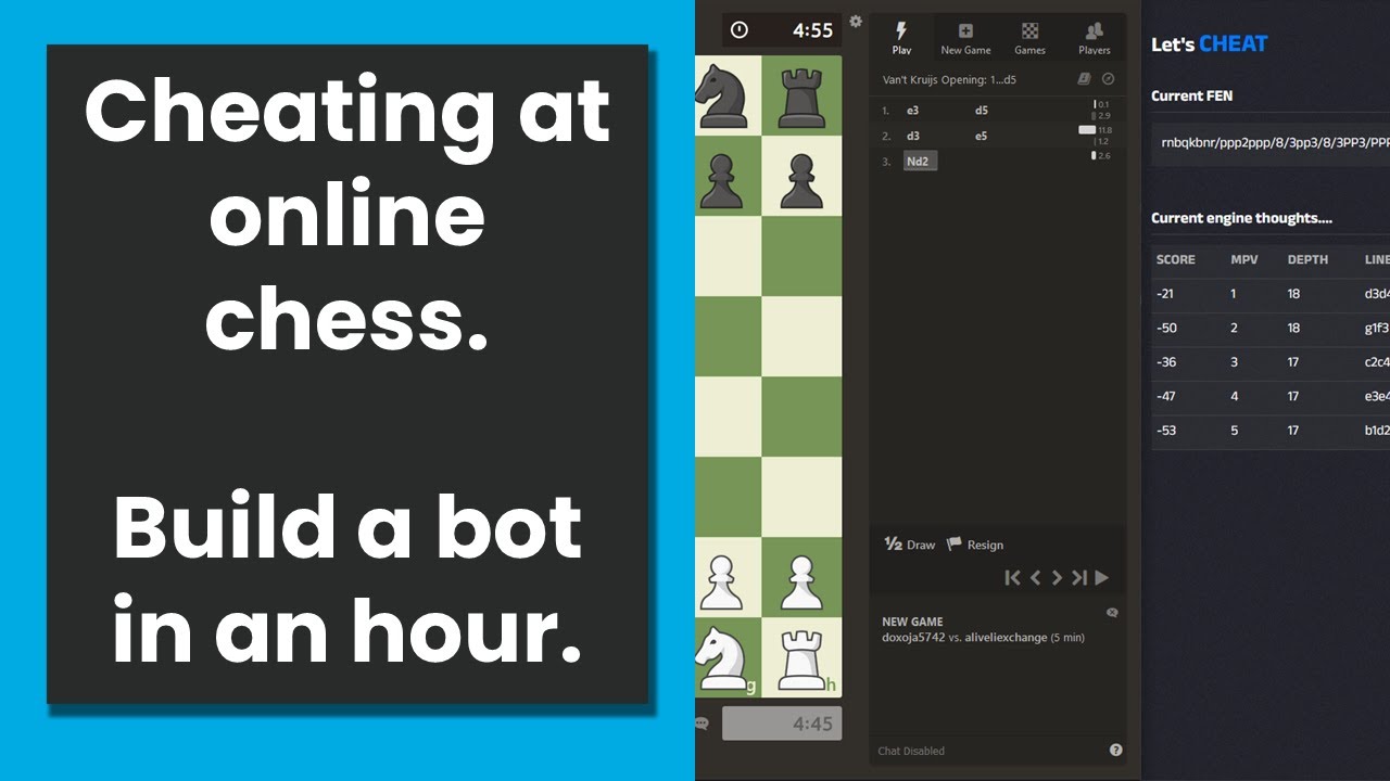 Cheating at online chess - making a bot in an hour. 