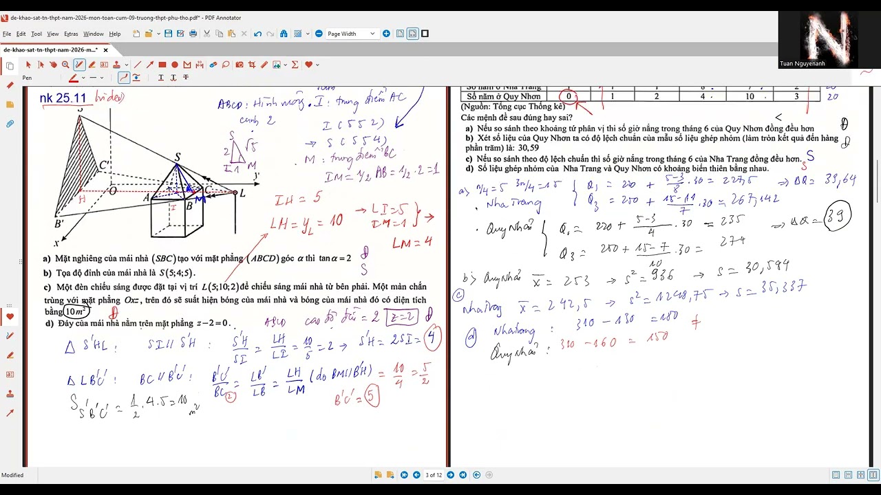Đề Khảo sát  Cụm 9 Trường THPT _ Sở Phú Thọ: Tính diện tích mặt bàn là tam giác cong cắt bởi (P).