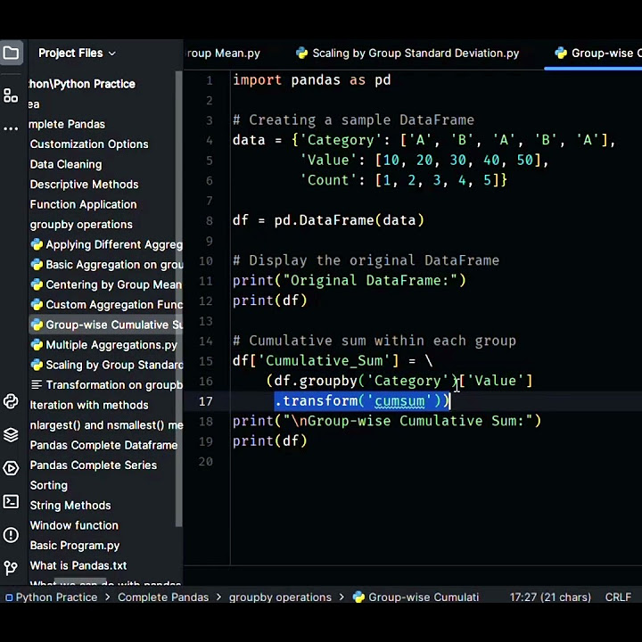 Group wise cumulative sum groupby operations python pandas