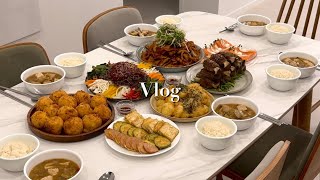 [Vlog] 6인분 🏠집들이 요리 브이로그 | 집밥 브이로그, 🍲바지락 된장찌개, 🍖새송이 떡갈비, 🍘감자고로케 만드는 방법, 애호박전 밀가루없이, 막국수 양념장 만들기