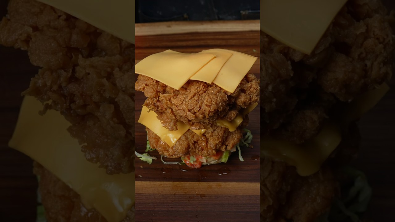 เบอร์เกอร์ไก่ทอดชีสยักษ์ 🍔 #cooking #shorts #asmr