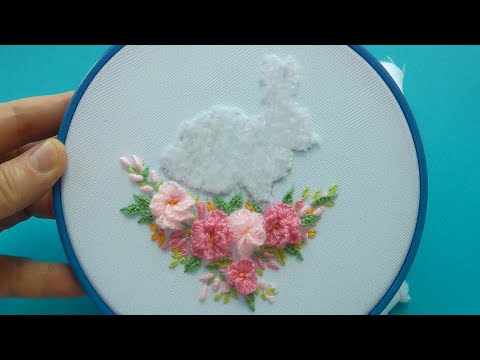 Learn to embroider a rabbit and flowers in an easy way -