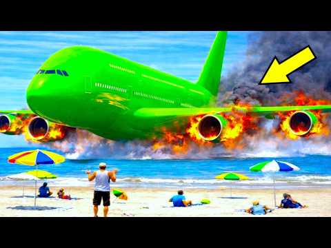 Airplane Makes Epic Emergency Landing On A Beach In Daylight With Burning Engines | GTA 5