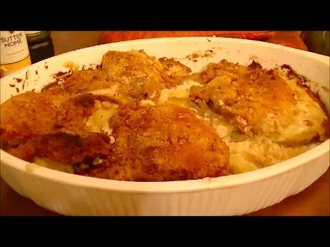 Recipe for Seared Pork Chops with White Peppered Gravy and Scalloped Potatoes