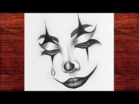 Joker Makyajlı Kız Yüzü Çizimi, Kolay Karakalem Joker Yüzü Çizimi, Drawing Of Girl With Joker Makeup