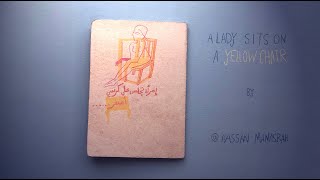 A LADY SITS ON A YELLOW CHAIR