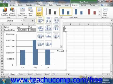Excel 2010 Tutorial Choosing a Chart Layout Microsoft Training Lesson 20.7