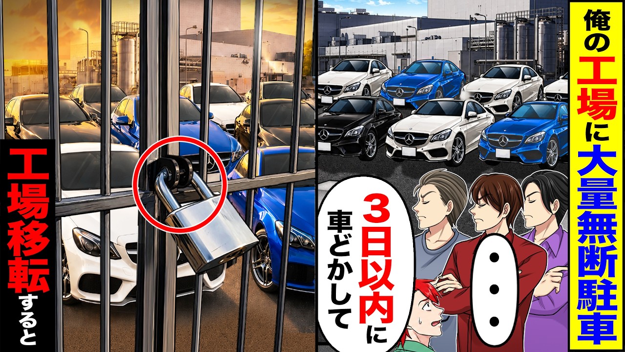 【スカッと】俺の工場に大量無断駐車「3日以内に車どかして」「・・・」→期限切れたので施錠して半年間の海外出張へ【漫画】【アニメ】【スカッとする話】【2ch】