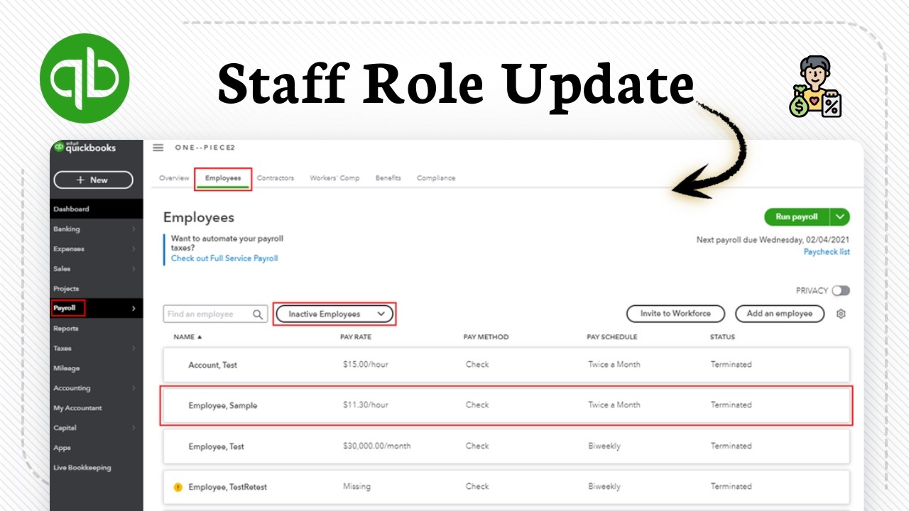 How to change employee status in QuickBooks Online - YouTube