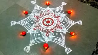 Karthika Masam Special | Star Flowers padi kolam | easy rangoli with kavi | Pandaga Muggulu - 19