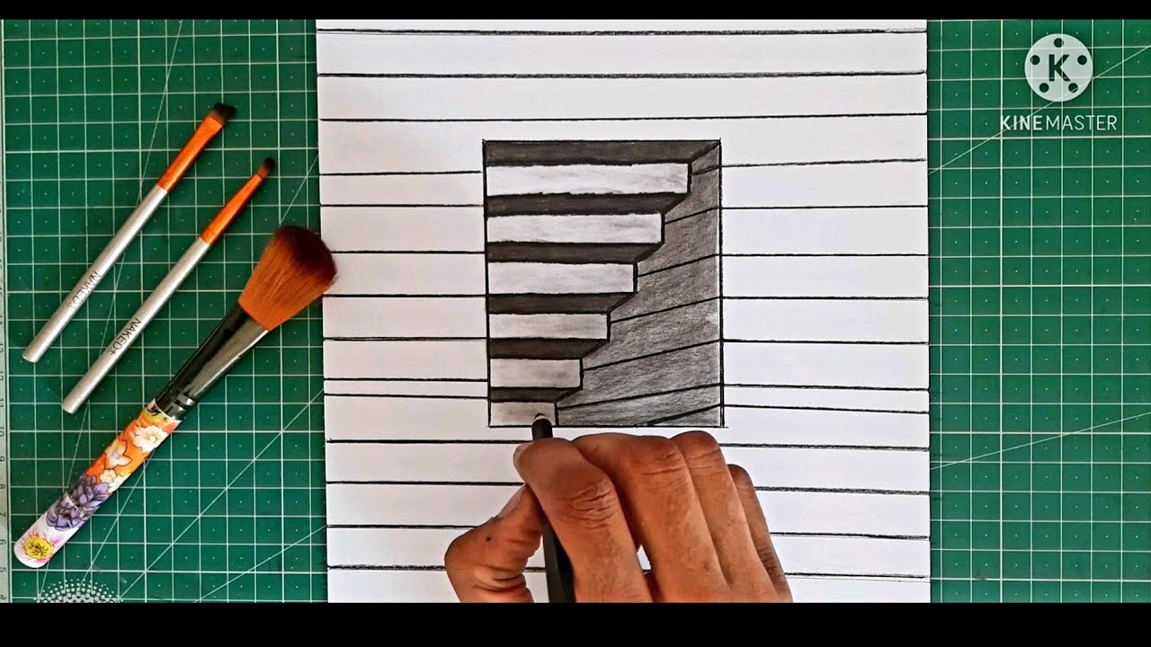 HOW TO  DRAW 3D STEPS IN A HOLE - LINE PAPER TRICK | EASY STEPS | 3D STEPS KESE DRAW KARTE HAI |