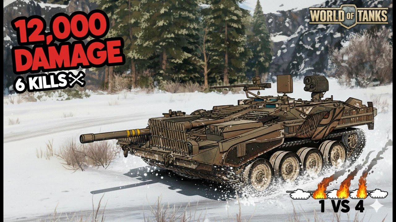 Strv 103B 12K DMG, 6 kills, 1 VS 4 | Glacier -  Standard Battle | Replay ID :  Psix_111