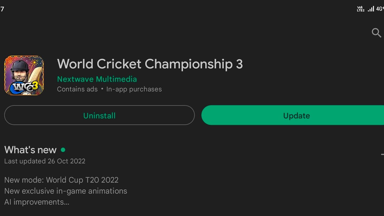 World Cricket Championship 3 new update 1.4.7 Version launched