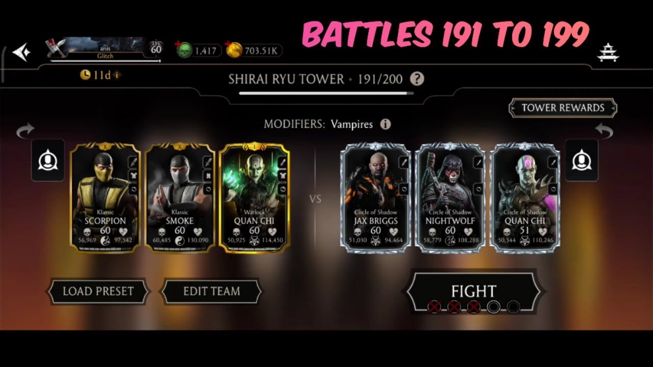 MK mobile , Battles 191 to 199 Shirai Ryu Tower