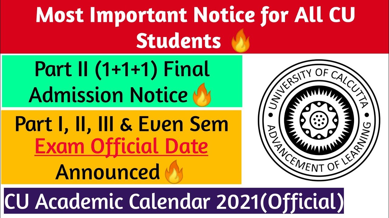 CU Part I, II, III & Even Sem Official Exam Date🔥 Calcutta University