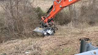 Compact Excavator Flail Mower in action