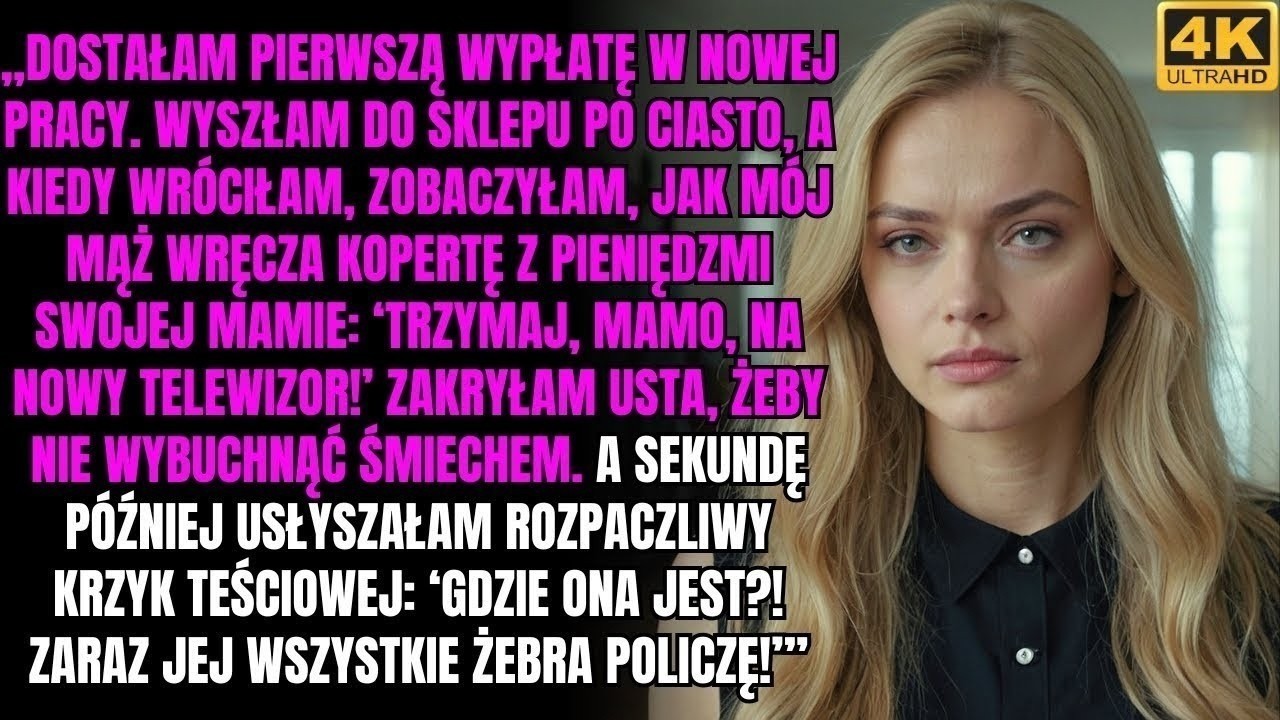 Zobaczyłam przez drzwi, jak mój mąż wręcza swojej matce kopertę z moją świeżą wypłatą. „Trzymaj, mamo, na nowy telewizor” – powiedział, nawet nie pytając mnie o zgodę. Serce mi zamarło, ale...