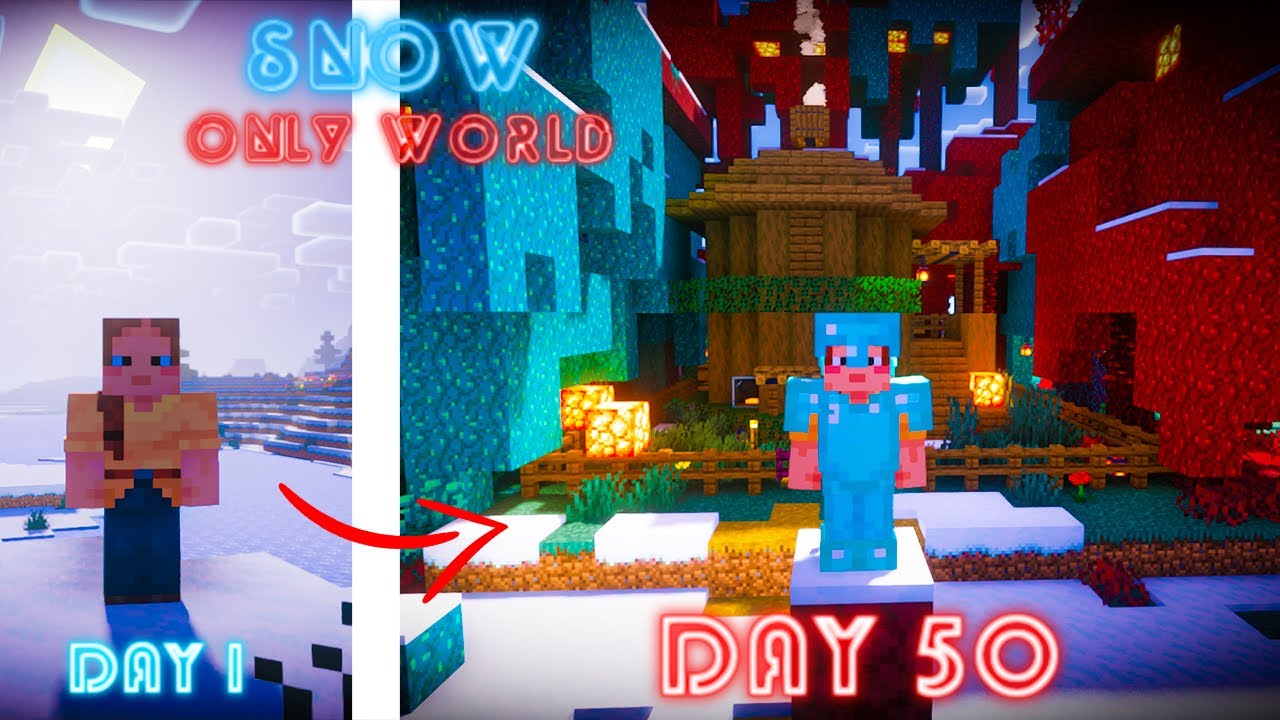 I survived 50 days in minecraft snow only world...In survival - YouTube