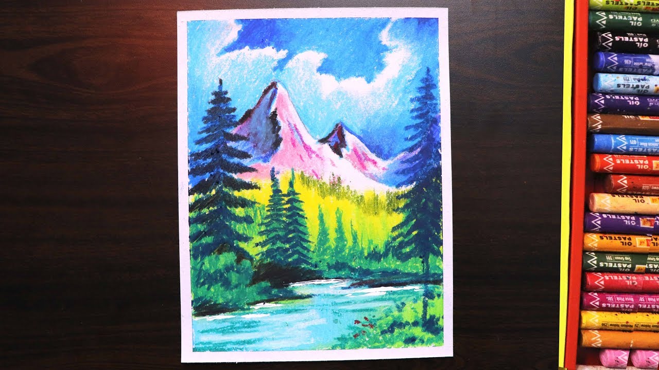 Drawing of Nature for beginners | Drawing of mountain landscape ...