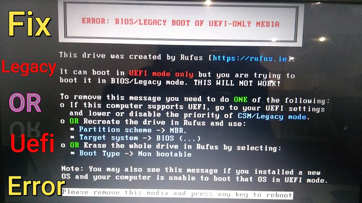 Error: Bios \Legacy OF UEFI-Only media on Computer/Laptop