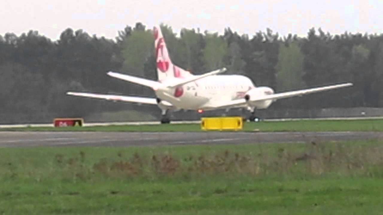 Saab 340 UR-CGQ SprintAir taxi and take off Zielona Góra Babimost EPZG/IEG