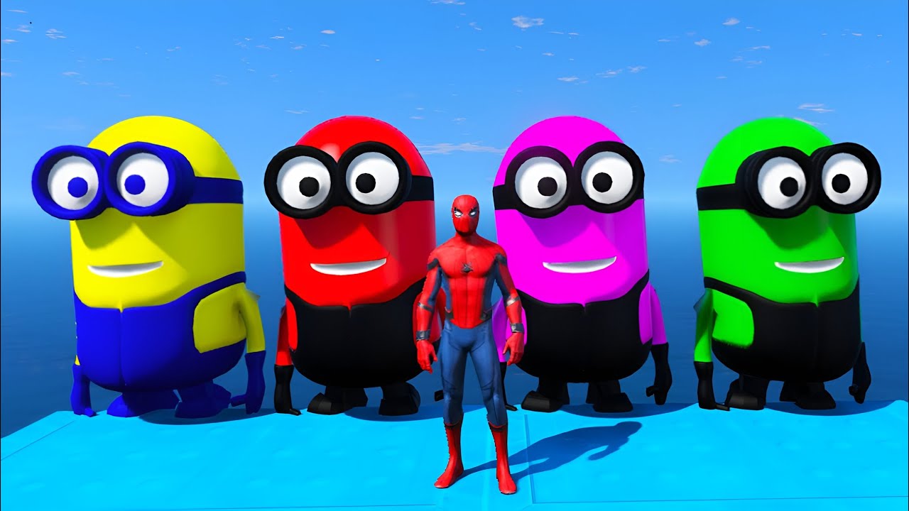 GTA 5 Epic Ragdolls RED SPIDERMAN VS RED MINION VS GREEN MINION ...