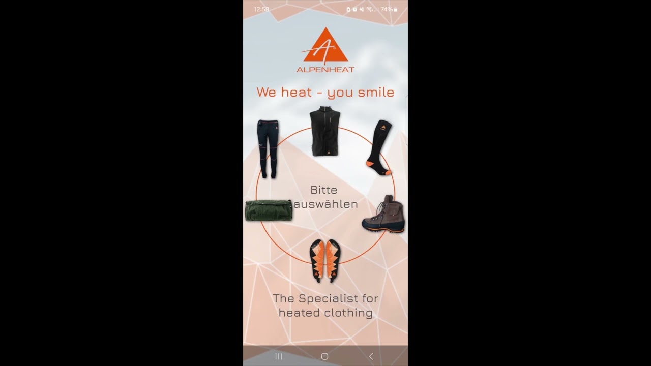 Alpenheat Beheizte Westen mit APP (de) / Inbetriebnahme und Bedienung