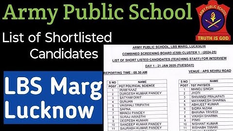 Aps LBS Marg Lucknow|List of Shortlisted Candidates|Interview Schedule|All Subjects