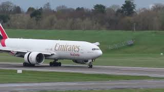 EMIRATES SKYCARGO BOEING 777 FREIGHTER A6-EFO ARRIVING AT BIRMINGHAM AIRPORT 25/03/24