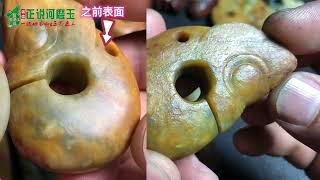 古玉防坑防骗“橘皮纹”揭密现代工艺，和田玉河磨玉古朴盘玉，中国人是对玉文化情有独衷的