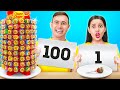 100 CAPAS DE TU COMIDA FAVORITA | Sin manos VS. con 1 mano VS. con 2 manos por 123 GO! FOOD