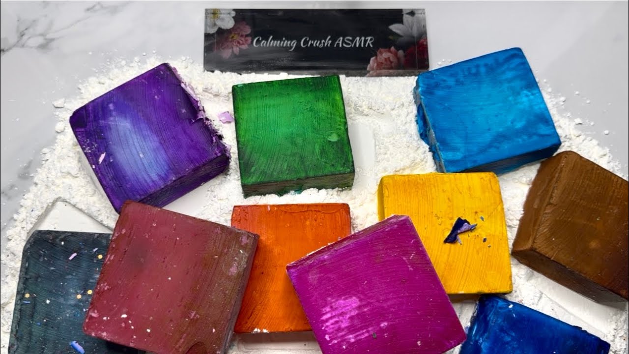Deep Dyed Crunchy Gym Chalk Blocks on a bed of Cornstarch | ASMR Sounds