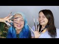 doing our makeup with brushes taped to our fingers ft. Alycia Marie