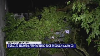 1 dead, 12 injured after tornado tore through Maury County