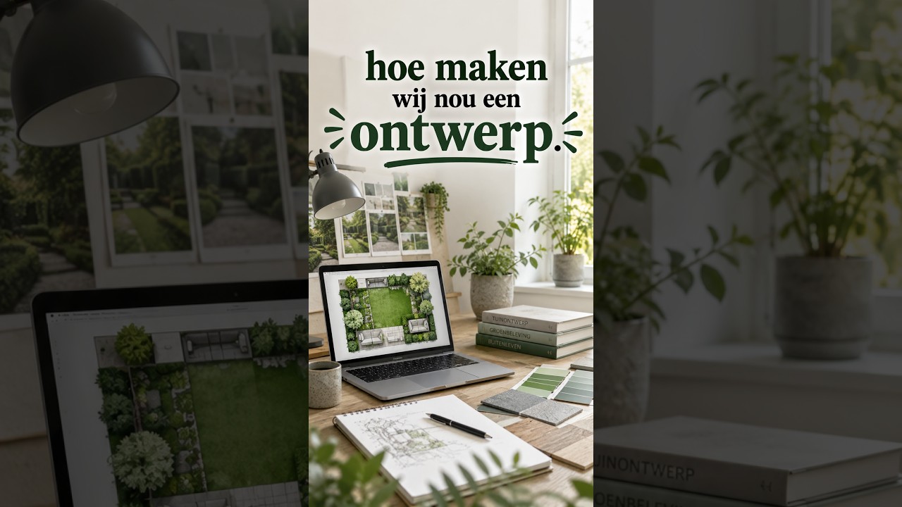Het tuinontwerp dat tijdens het gesprek op kantoor in 3D wordt opgebouwd