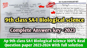 Ap 9th class sa1 biological science question paper 2023-24 answer| 9th sa1 ps&ns answer key 2023