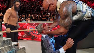 The Rock \& Roman Reigns Brutally Attack Cody Rhodes Raw Full Highlights