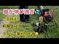 ウィリー草刈り!草が伸びすぎ💦エンスト対策です。2回刈りになります。