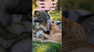 rescued cat and wolf cuddle together. #cat #cute #adorable #animals