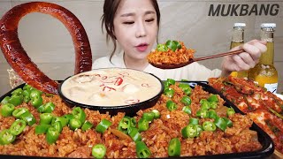 SUB) SPICY SILBI KIMCHI BOKKEMBAP RECIPE & KILBASA SAUSAGE CREAM PASTA REAL SOUND MUKBANG ASMR