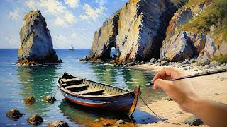 🎨 Can Beginners Really Paint This Beautiful Seascape? Easy Acrylic Tutorial | #0130 screenshot 2