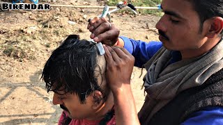 Indian Barber Street Shave In Bihar - Head Shave By Birendar : Part 2 | ASMR | Puremassageworld