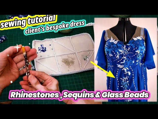 🧵 Sewing Rhinestones, Glass Beads & Sequins on a Dress × How to Make a  Dress × Sewing Tutorial 