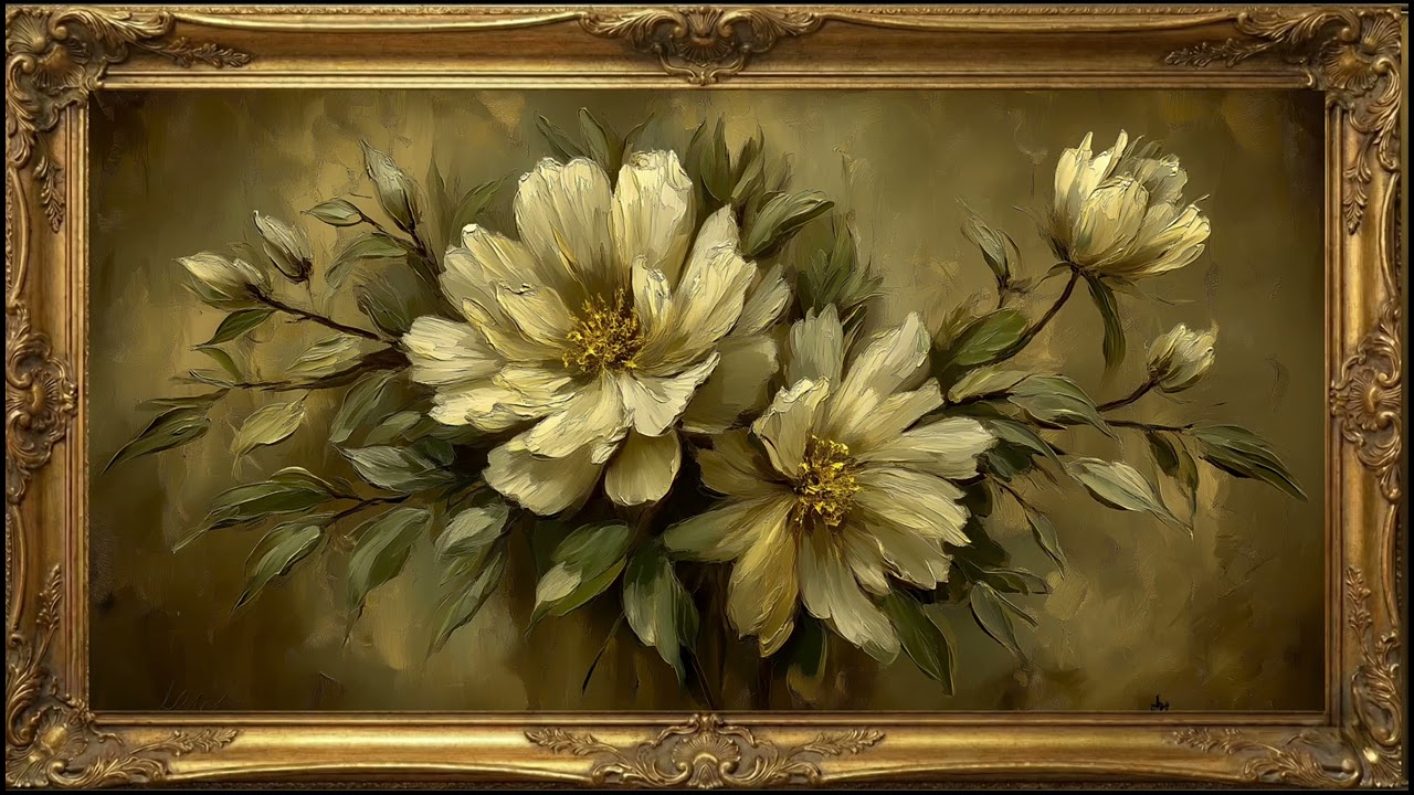 Vintage White Flower TV Art | Cozy Holiday Silent Screensaver