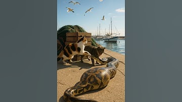 Harbor Cats vs Giant Python 🐍⛵ Unexpected Seaside Standoff!