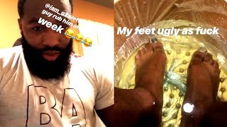Adrien Broner fixing his dusty feet